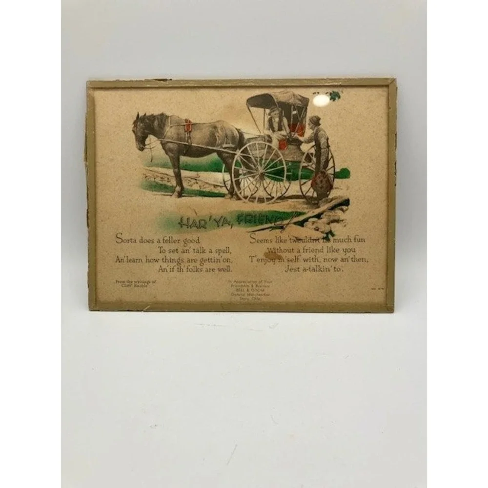 Vintage 1947 Framed Print Har'Ya Friend Horse & Cart Advertising Piece Story, OK